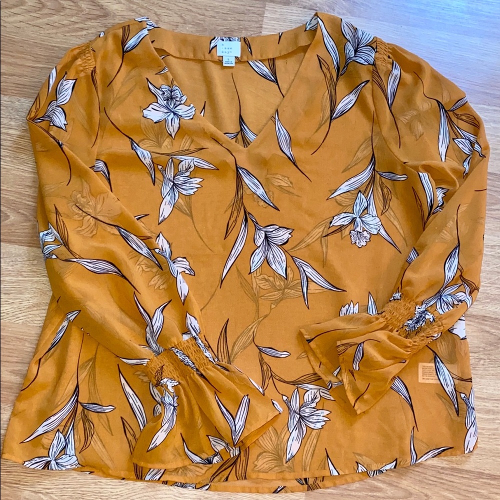 a new day Mustard Floral Blouse